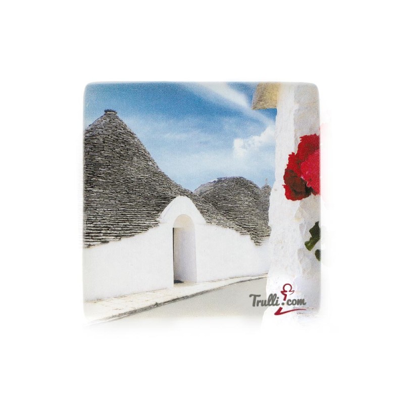 Trulli Alberobello Rione Aia Piccola Calamita souvenir in vetro SET-FAA021V05AM - fronte