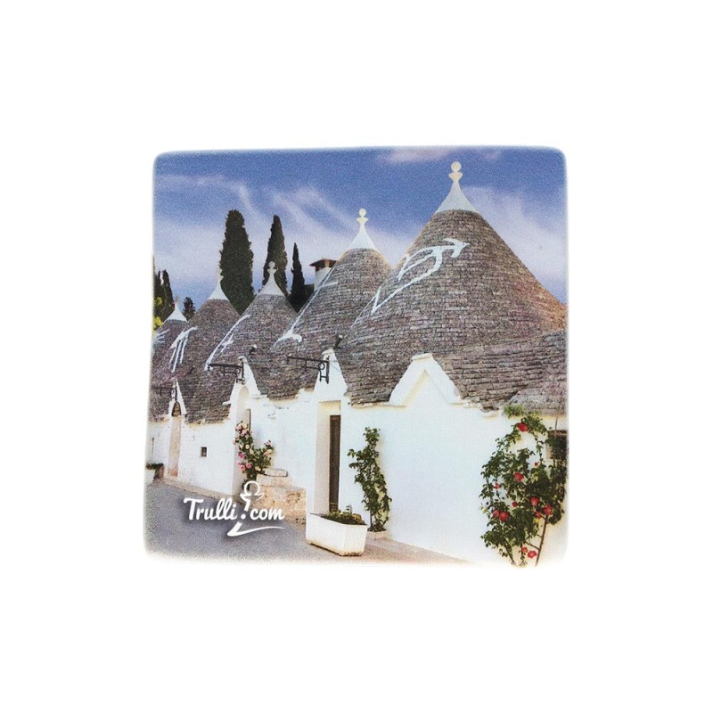 Via Monte San Michele Alberobello souvenir Trulli calamita in vetro SET-FAA053V05AM - fronte