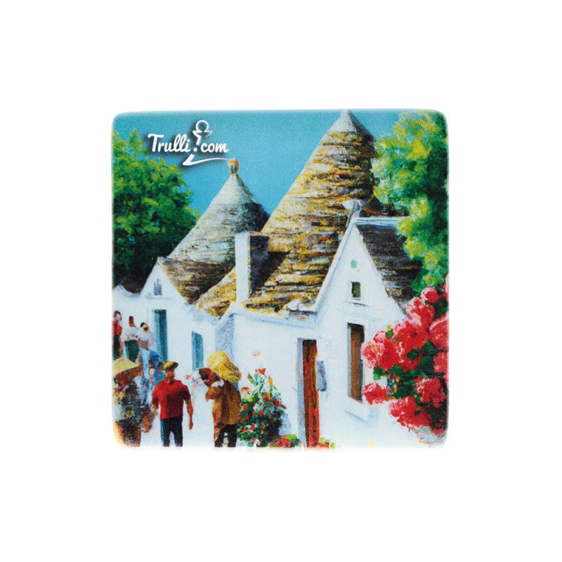 Souvenir trulli Alberobello pittorico calamita in vetro SET-FAA057V05AM - fronte