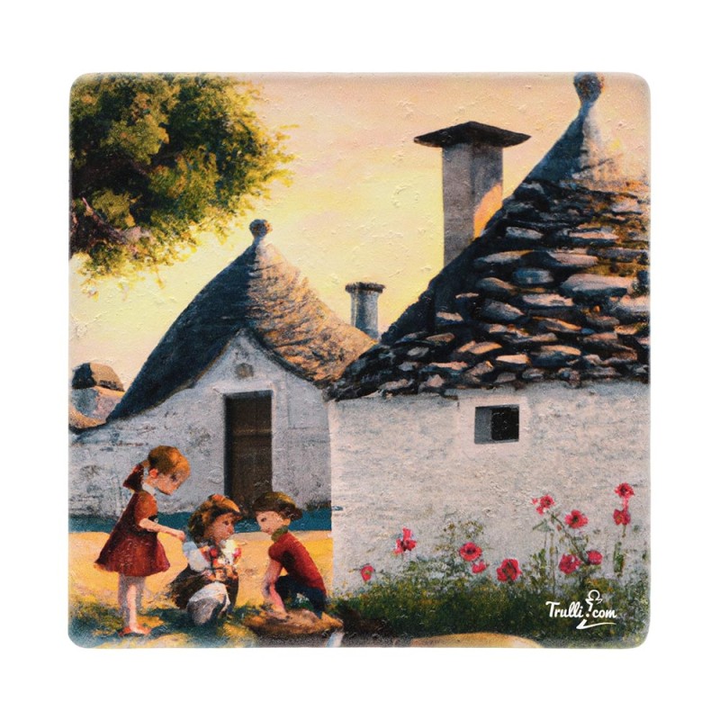 Dipinto Trulli Alberobello Souvenir in marmo SET-FAA068M10AG - fronte